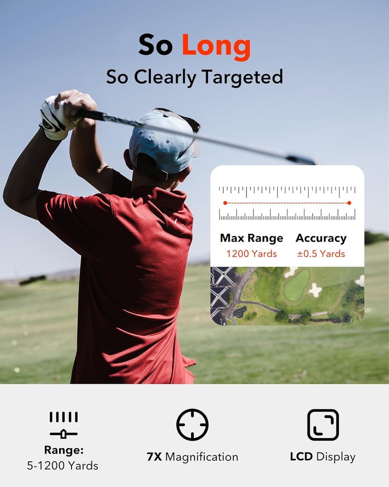 REDTIGER Golf Rangefinder with Slope Switch, 1200 Yards Range Finder Golfing, 7X Magnification, Flag Pole Locking Vibration, Rechargeable Range Finders with Magnet Stripe, GolfVue Series 1 - Image 3
